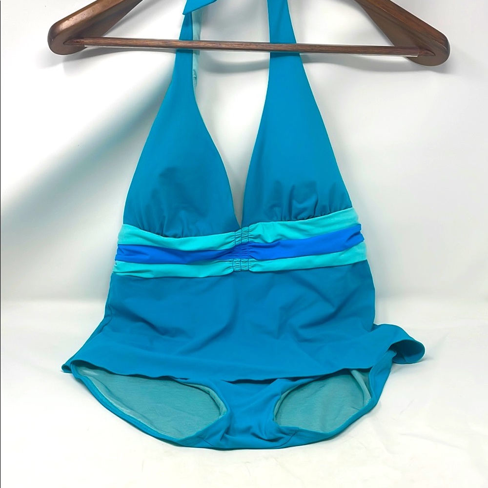 Spanx Blue Halter One-Piece Swimsuit Size 10 Excellent Condition